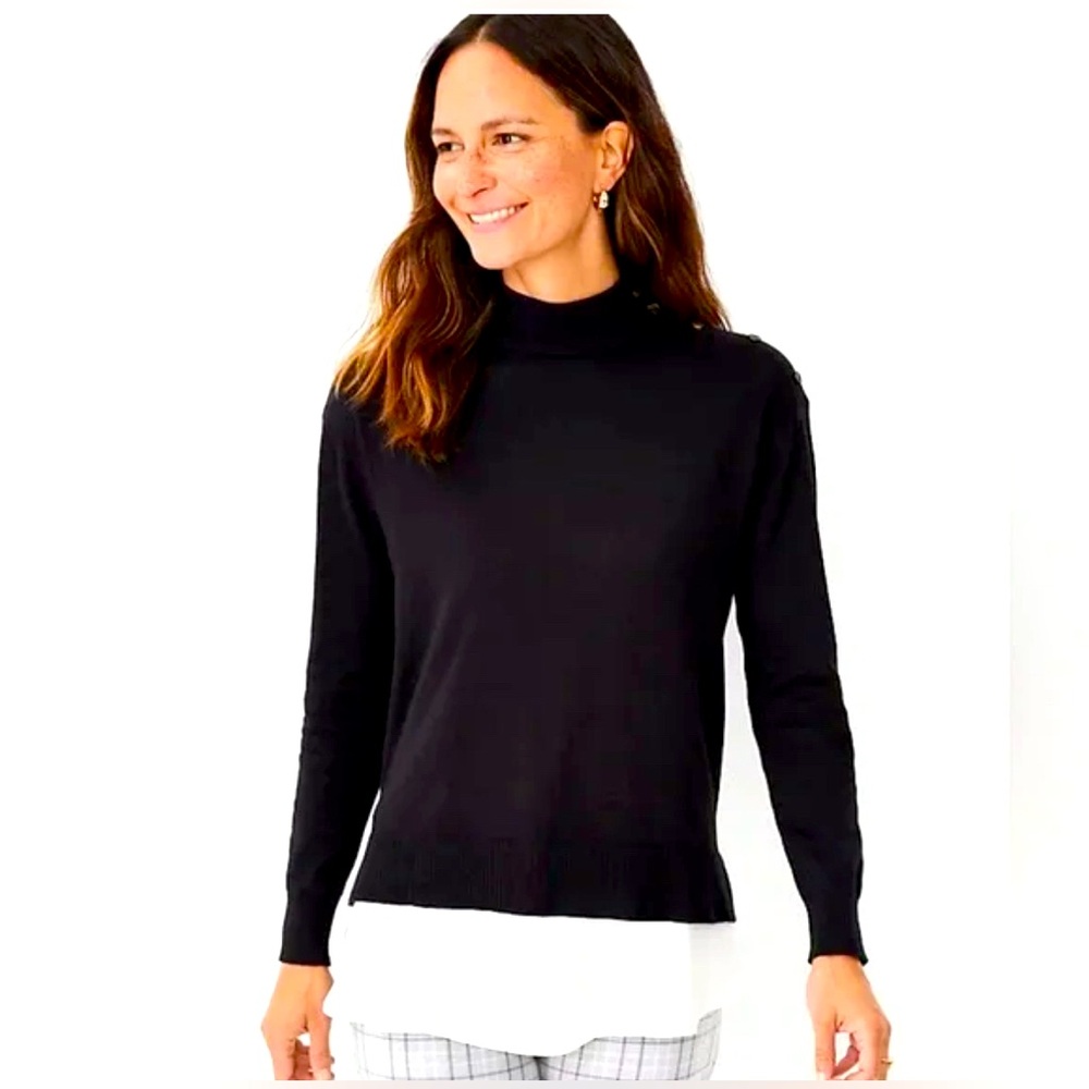 Ann Taylor Black Turtleneck Sweater With Button Detail Women's